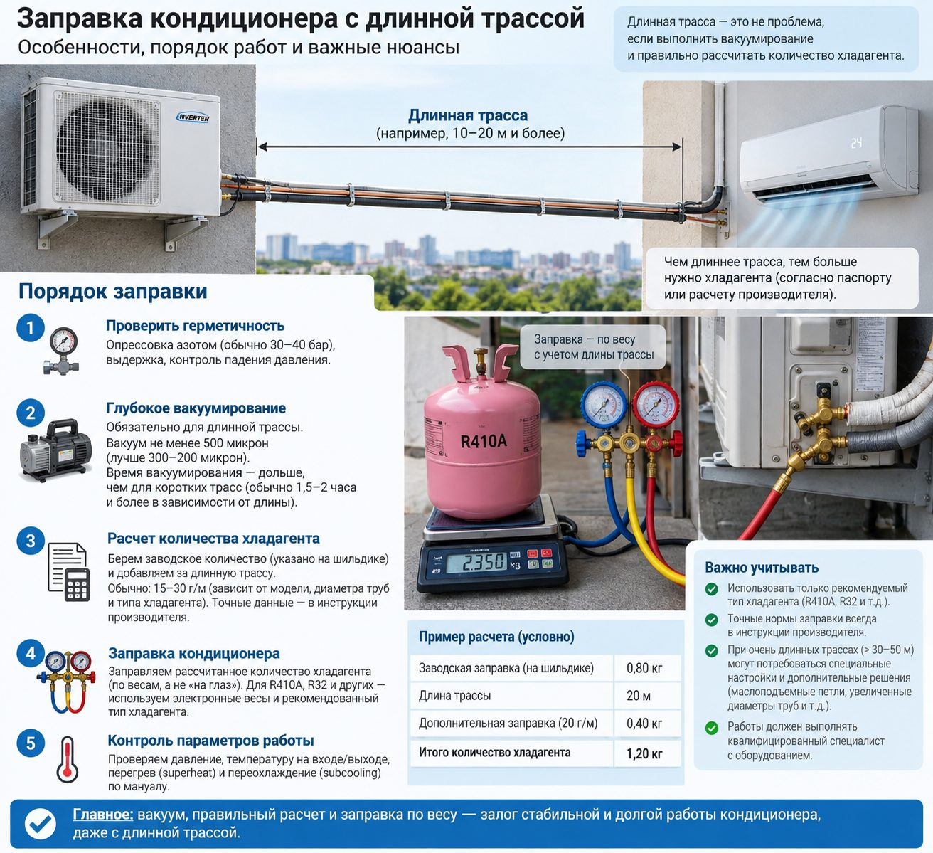 Заправка кондиционера с длинной трассой